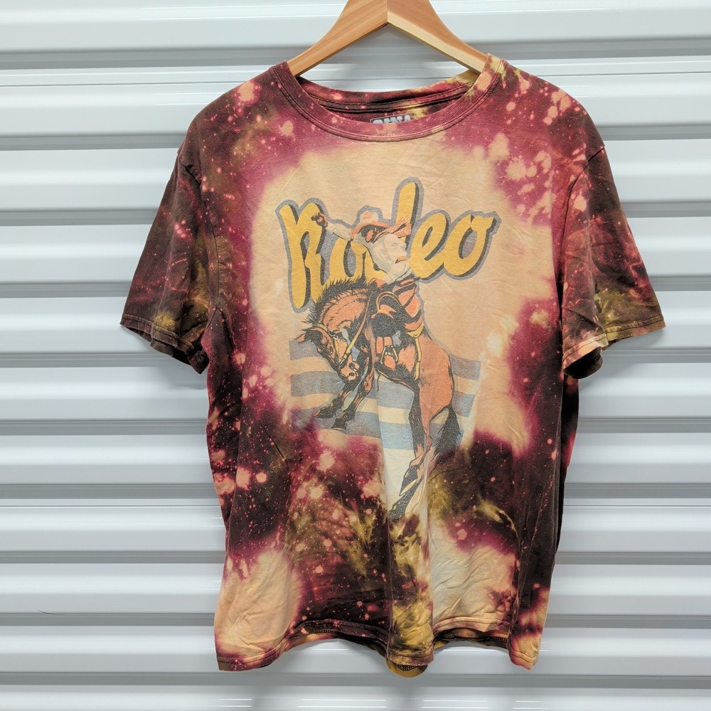 Gina Rodeo T-Shirt Large Mens Brown Acid Wash Bleach Dye Western Graphic Tee — photo 2
